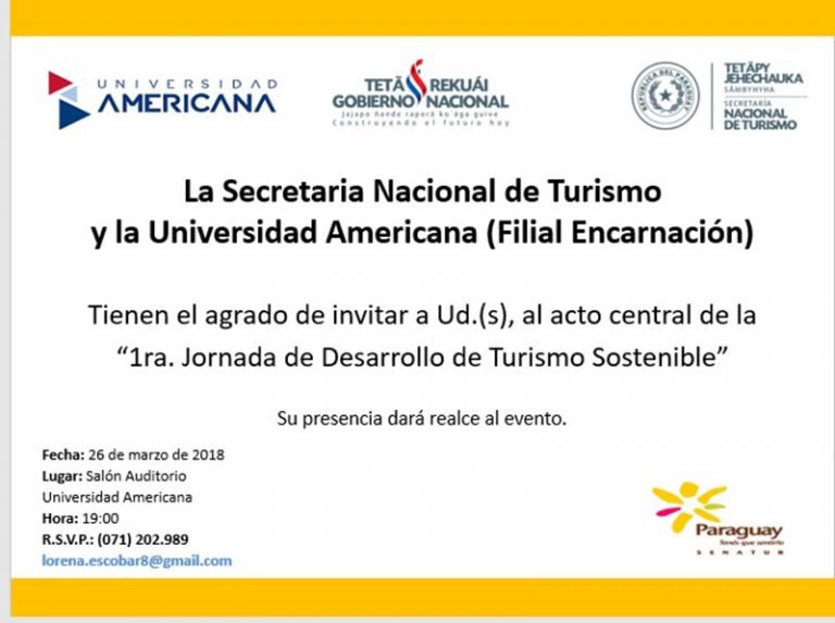 Invitan a la 1ra. Jornada de Desarrollo Turístico Sostenible en Encarnación