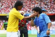 Ronaldinho, Ronaldo y Rivaldo se despiden de Maradona