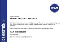 Yacyretá recibió recertificación de la Norma ISO:9001:2015 para el periodo 2021-2024 en tres procesos en la Central
