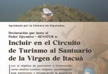 LA CAMARA DE DIPUTADOS APROBÓ LA DECLARACIÓN QUE INSTA AL PODER EJECUTIVO A TRAVÉS DE LA SENATUR INCLUIR AL SANTUARIO DE ITACUÁ EN EL CIRCUITO TURÍSTICO NACIONAL