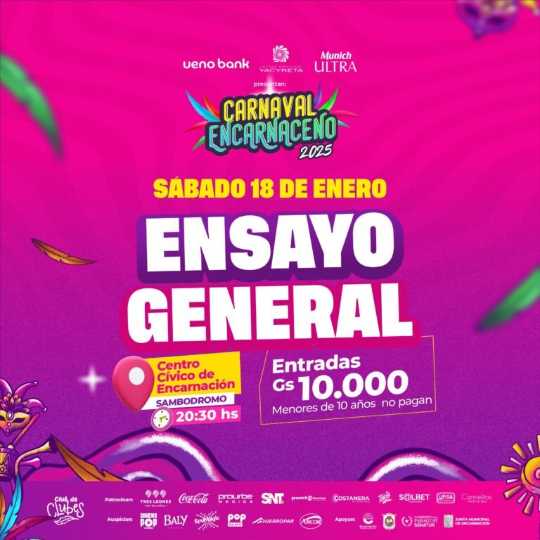 CUENTA REGRESIVA PARA EL CARNAVAL ENCARNACENO 2025: ENSAYO GENERAL ESTE SÁBADO 18 DE ENERO