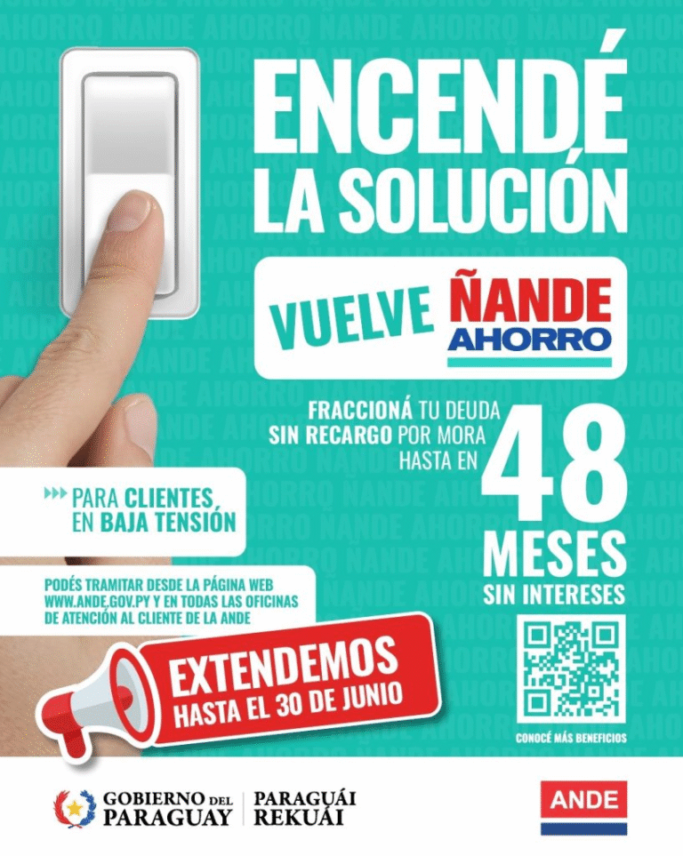 Unos 40.000 clientes de la ANDE se benefician con promoción para el fraccionamiento de deudas
