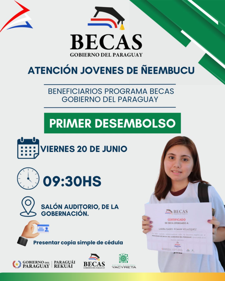 Desembolso de las Becas Gobierno del Paraguay en Ñeembucú y Caazapá
