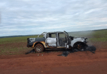 Hallan incinerada camioneta utilizada en atraco a banco de Katueté